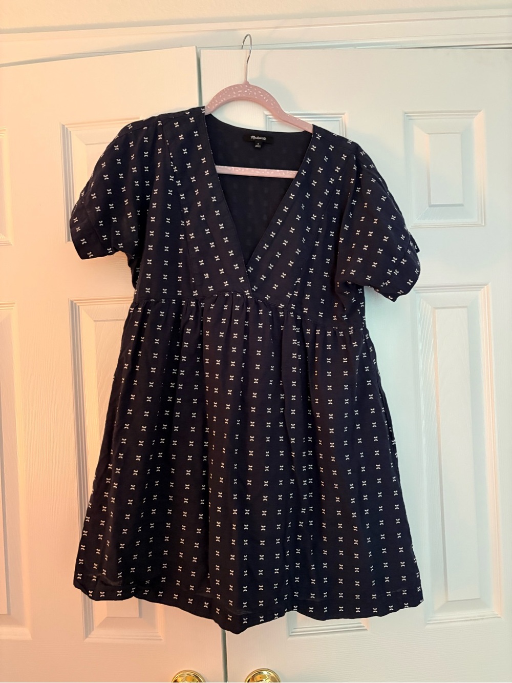 Madewell Navy Mini Dress with White Micro Print